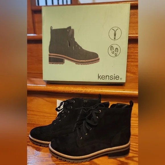 Kensie Black Lace-Up Ankle Boots - Picture 1 of 8